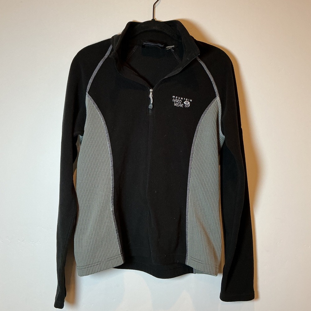 Mountain Hardwear Womens Fleece Pullover Black Grey Houndstooth Quarter Zip Sz M